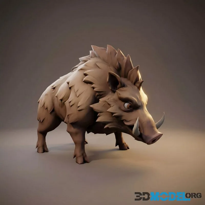 Stylized Wild Boar low-poly (PBR)