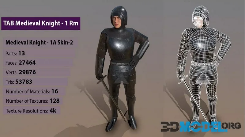 TAB Medieval Knight – 1Rm A – Skin2 low-poly (PBR)