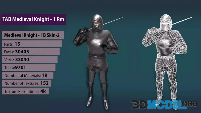 TAB Medieval Knight – 1Rm B – Skin2 low-poly (PBR)