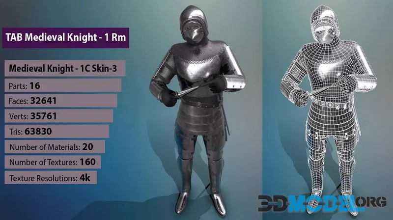 TAB Medieval Knight – 1Rm C – Skin3 low-poly (PBR)