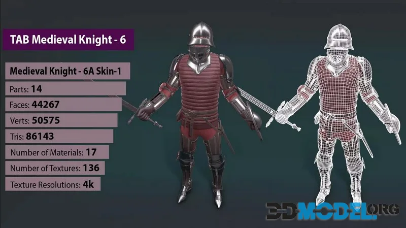 TAB Medieval Knight – 6A – Skin1 low-poly (PBR)
