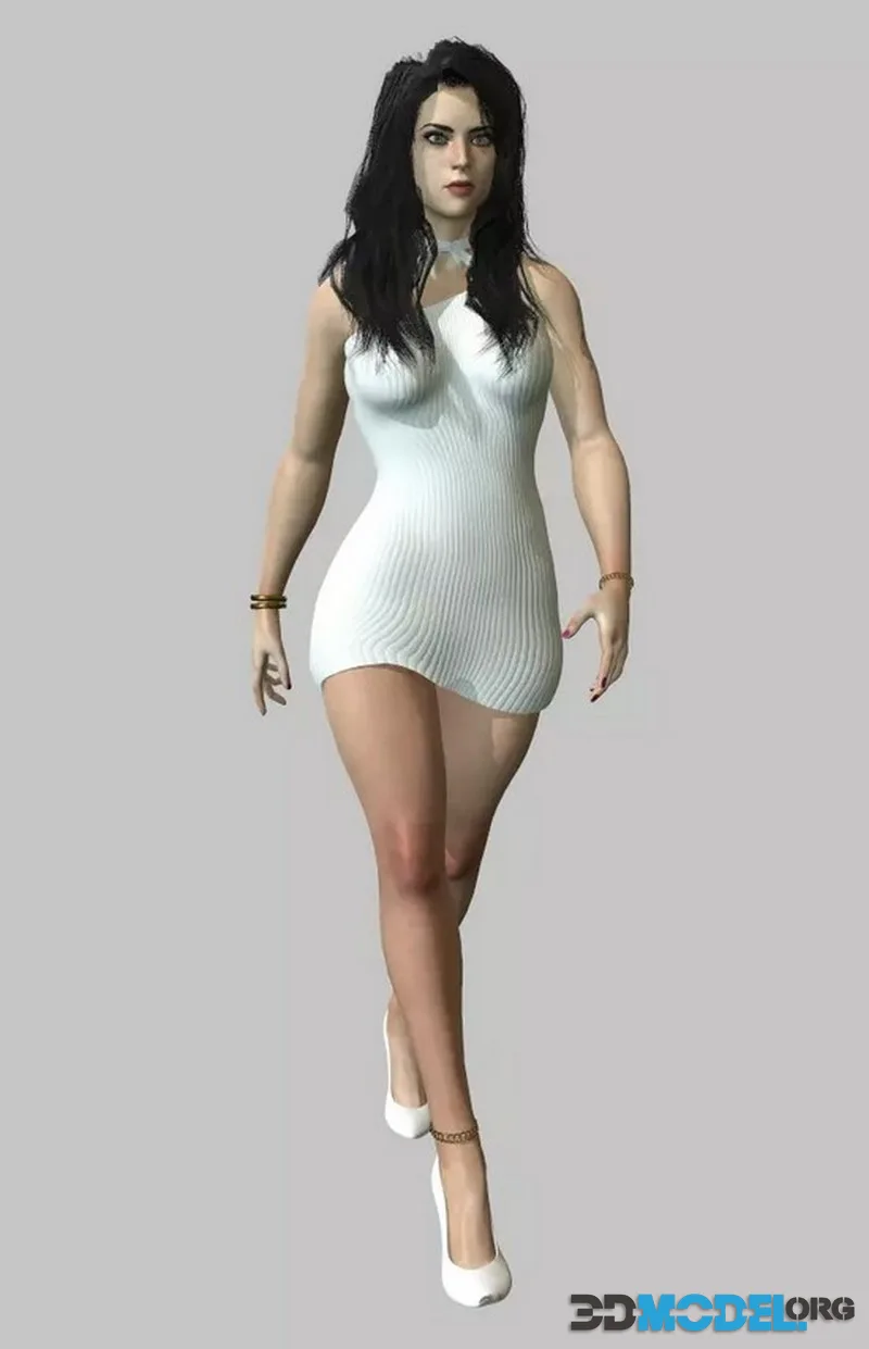 Woman in a short dress low-poly (PBR)