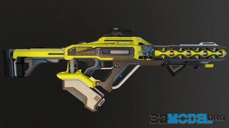 Yellow Sci-Fi Assault Rifle low-poly (PBR)