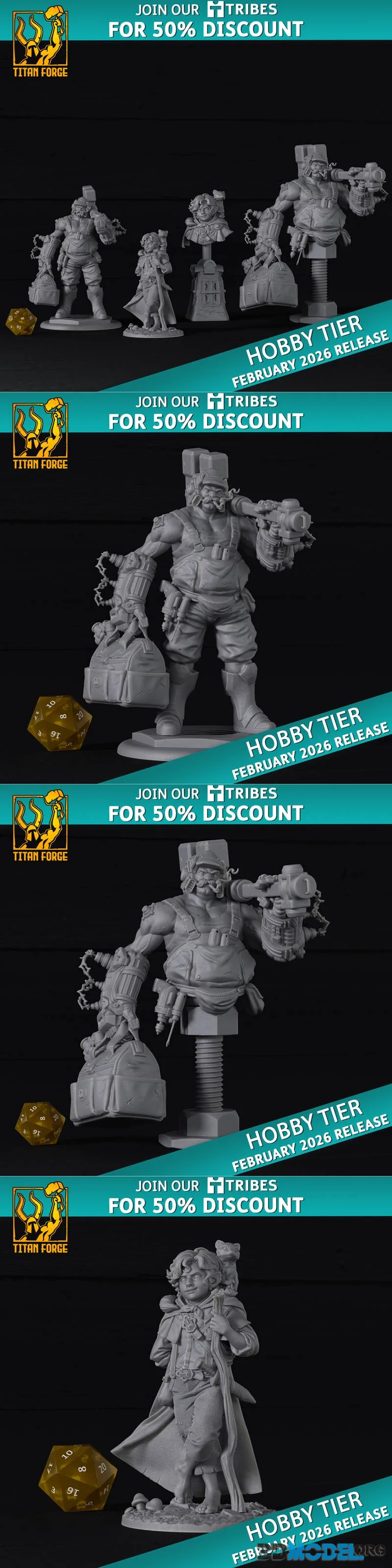 Titan Forge Miniatures - Hobby Release - Halfling with Ferret and Major Wrench February 2026 – Printable