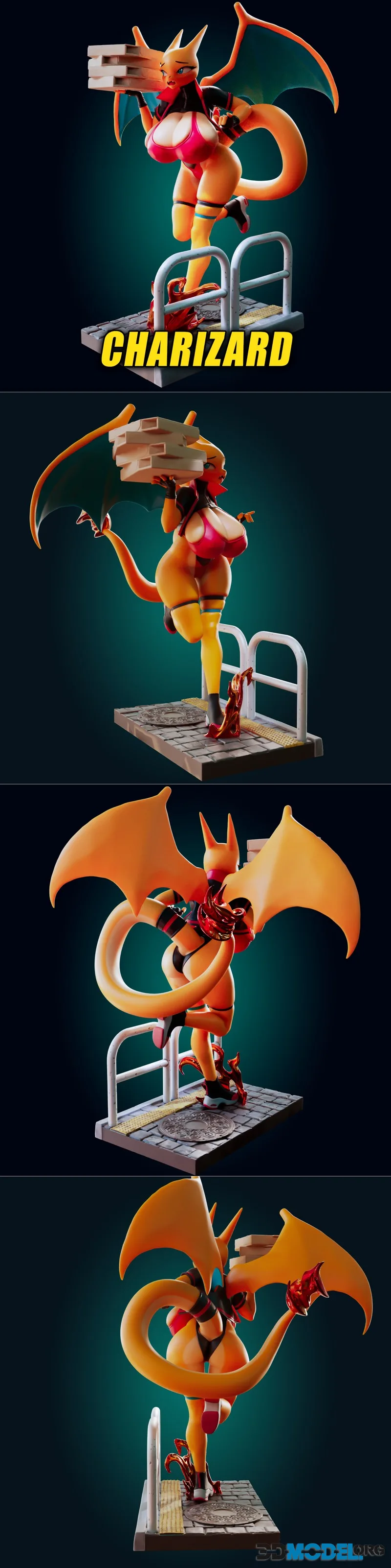 Officer Rhu - Charizard Curvy Pizza Delivery Girl – Printable