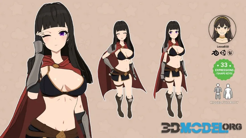 Anime Warrior Girl – RPG Rigged Character low-poly (PBR)