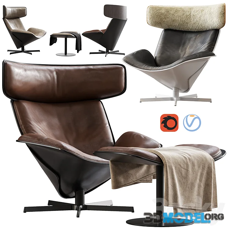 Armchair Almora by b&b italia with footstool and plaid