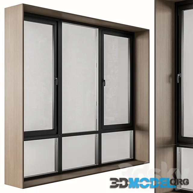 Black Modern Window with Wooden Frame – Windows Set 06