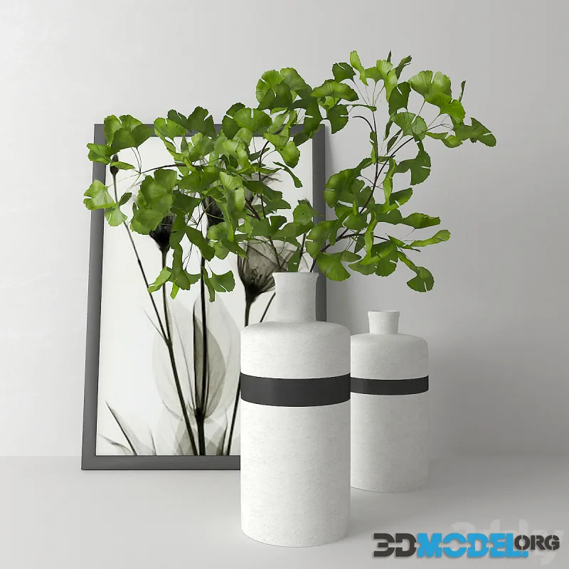 Branches of Ginkgo Biloba with Douro Vases by Crate & Barrel