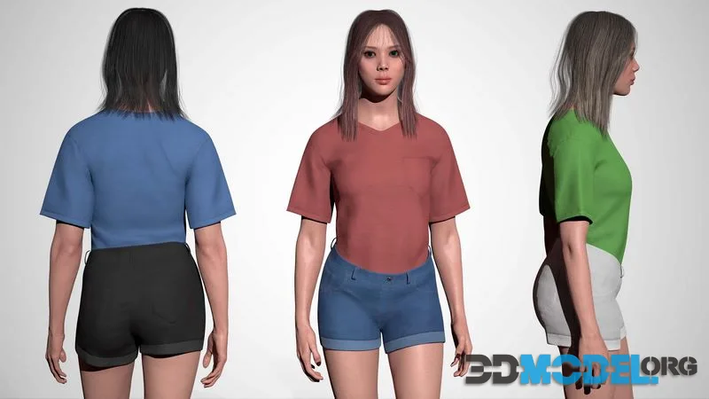 Casual Realistic Girl Minji low-poly (PBR)