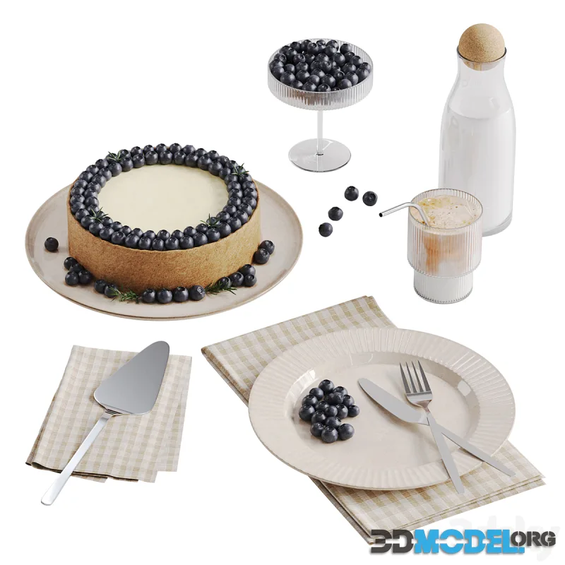 Cheesecake With Blueberries and Coffee Decor