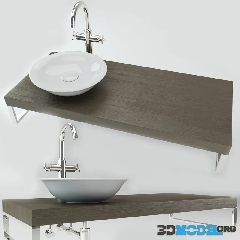 Dark version - Washbasin on the wooden plate