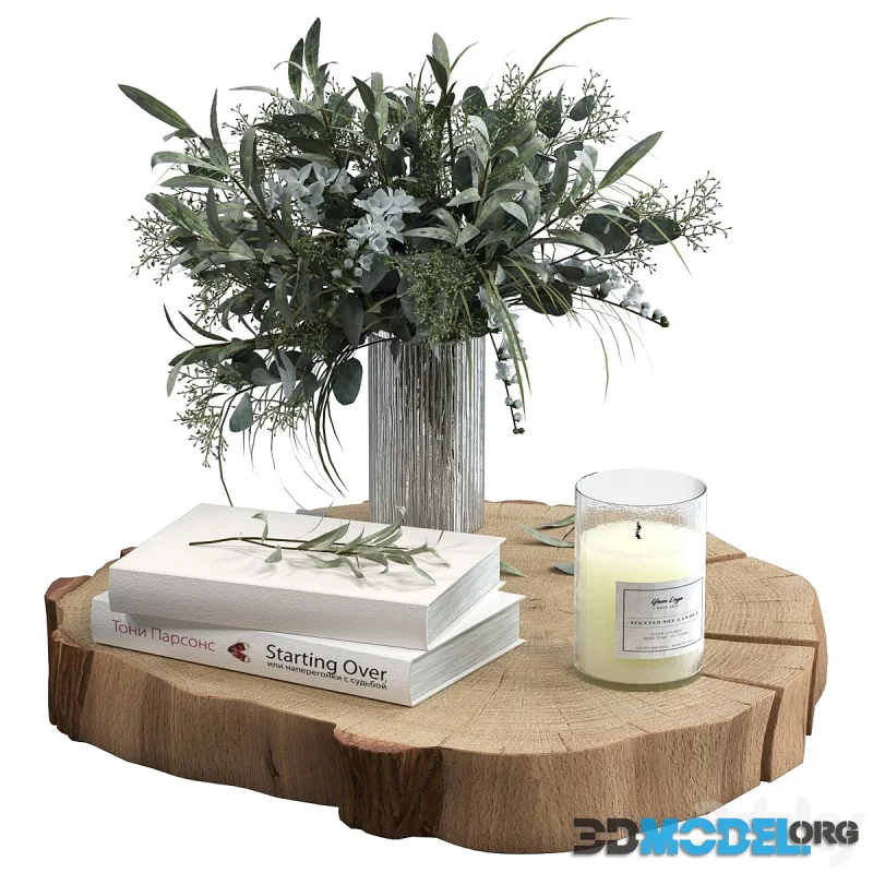 Decorative set with slab and bouquet