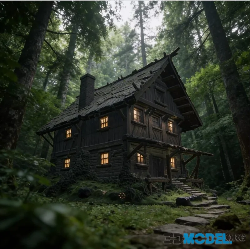 Enchanted Forest Witch House Dark Wooden Cabin (PBR)