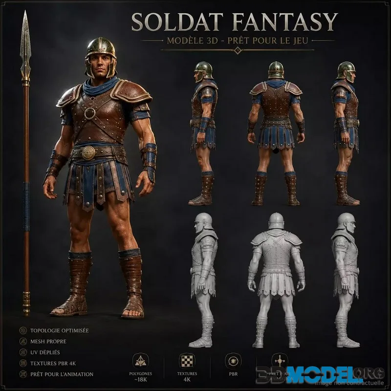 Fantasy Spearman Soldier Rigge Medieval Guard Warrior with Lance (PBR)