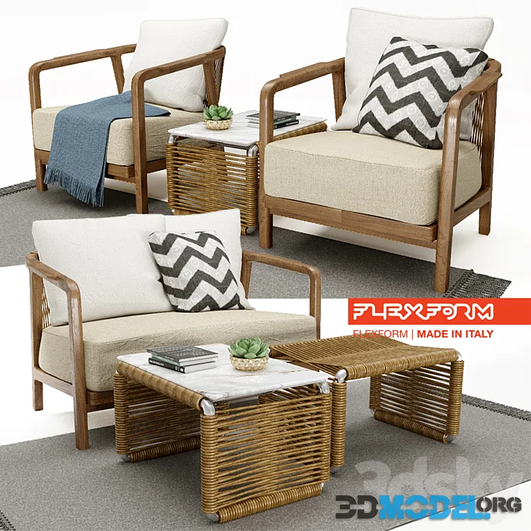 Flexform – crono divano, armchairs + tindari coffee table + carpet