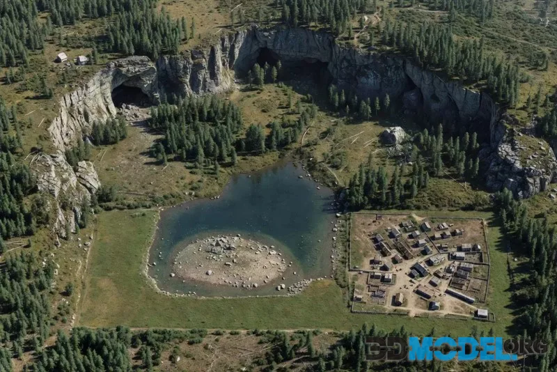 Foret Interdite Terrain Cliff avec Lac (PBR)