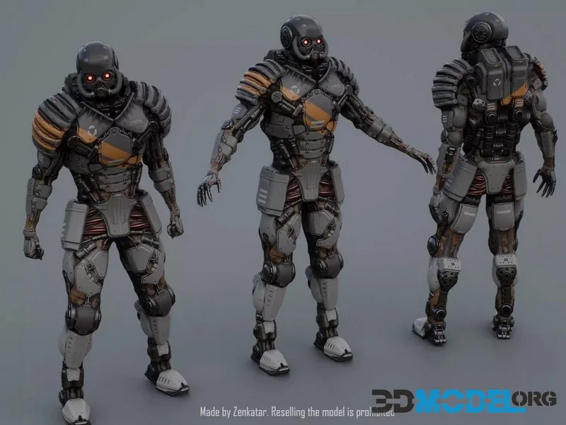 Gameready highly detailed realistic gray robot low-poly (PBR)