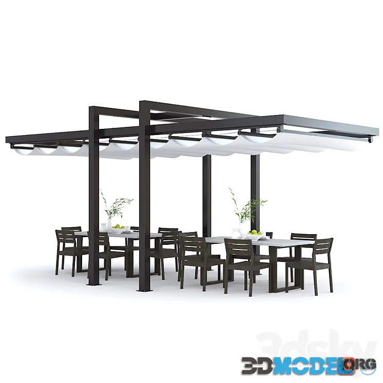 Giulio Barbieri Albatro Pergola and West Elm Concrete Outdoor Dining Table Chair