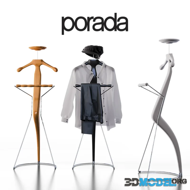 Hanger by Porada in 3 colors, white shirt, trousers and a woman's cap
