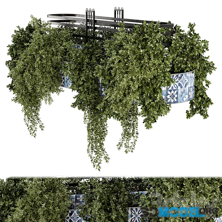 Hanging Plants in Handmade Tile Base – Set 2477