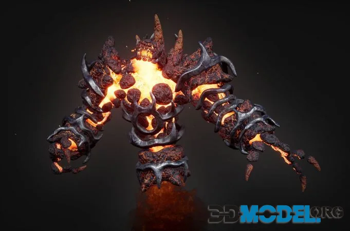 Hell Golem Warrior Low-poly (PBR)