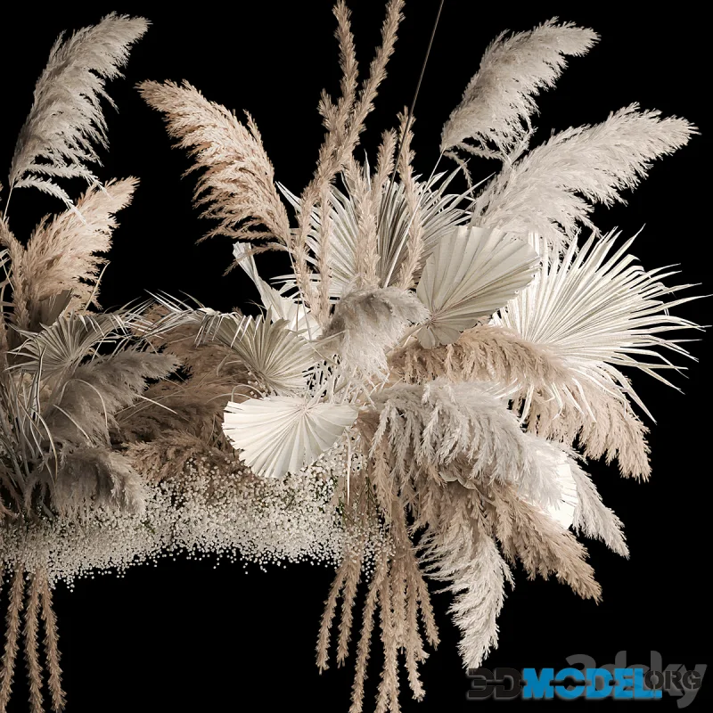 Installation suspension of white dried flowers 257