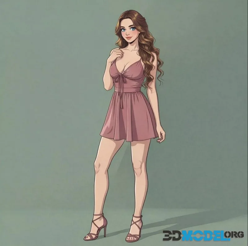 Lila Jeune Femme Cartoon Pose Fixe (PBR)