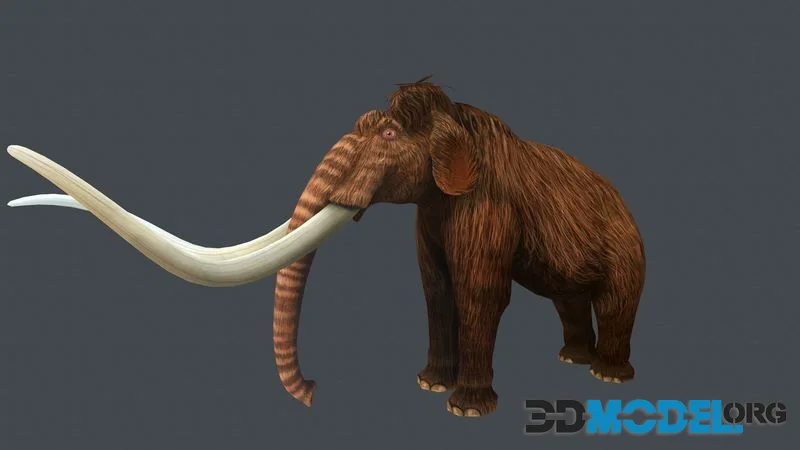 Mammoth woolly with long tusks low-poly (PBR)