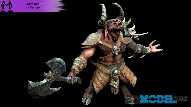 Minotaur animal with horns and armor low-poly (PBR)