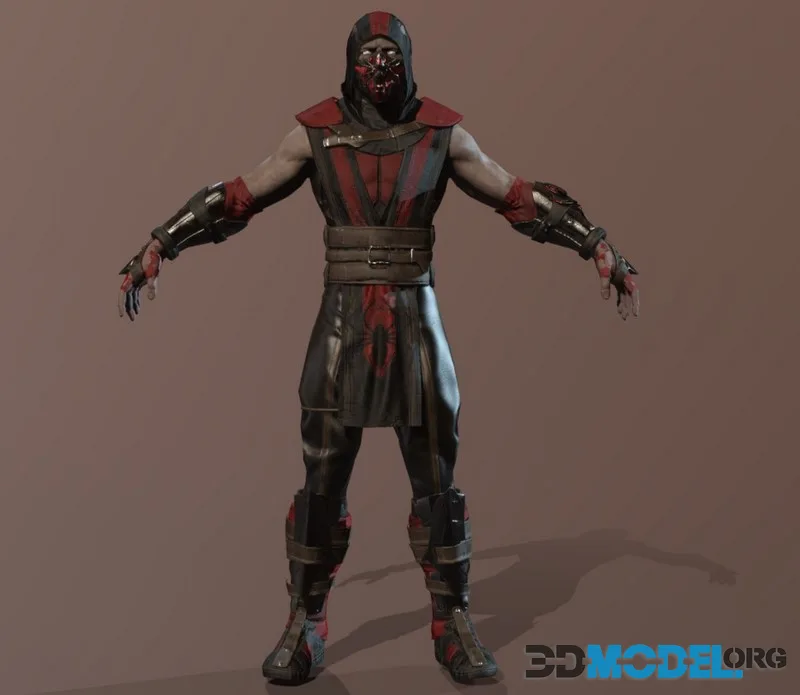 Ninja mortal kombat character red low-poly (PBR)