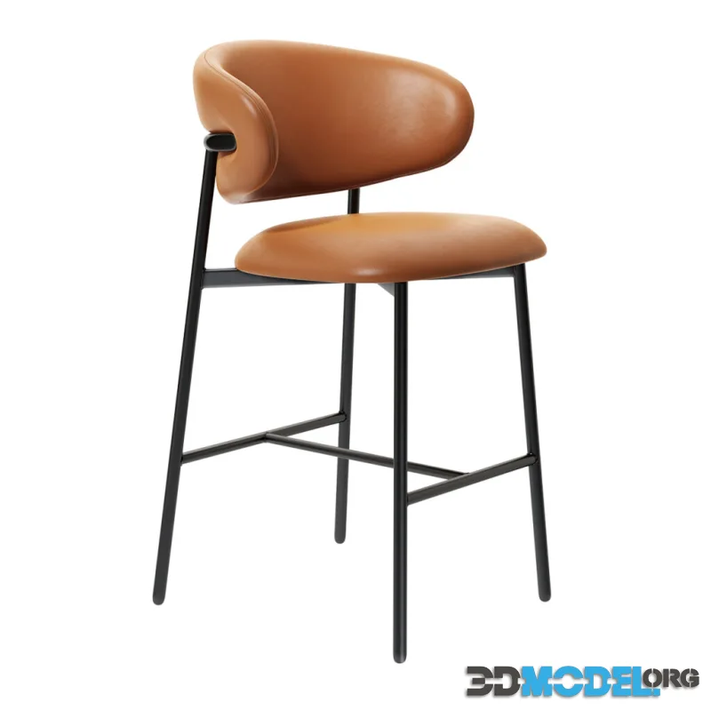 Oleandro Leather Stool Metal Frame by Calligaris