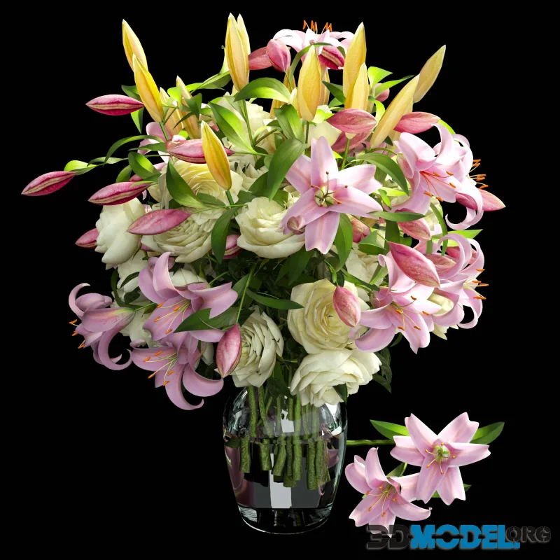 Vase with rose and lily