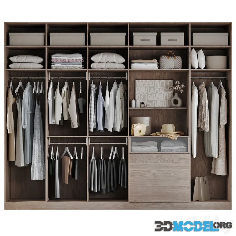 Wardrobe with cloth (dress, skirt, sweater)