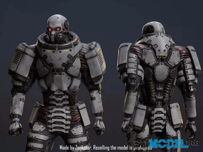 White rigged armored robot low-poly (PBR)