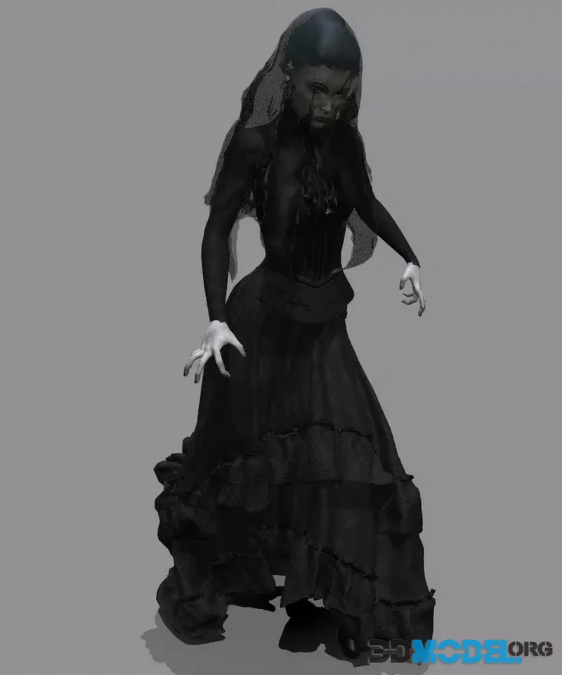 Woman in Black low-poly (PBR)