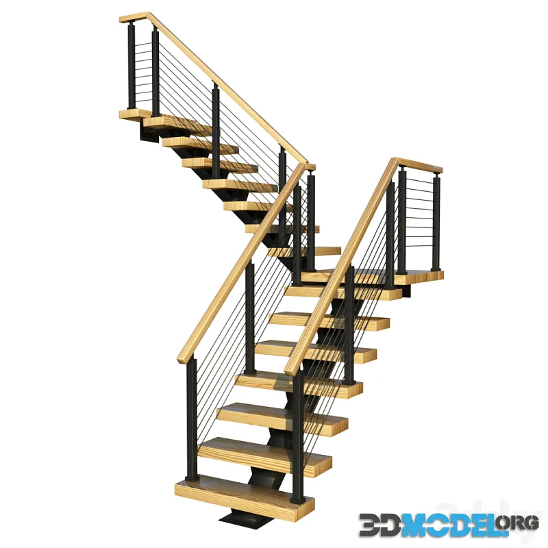 Wooden staircase G - shaped on a metal frame