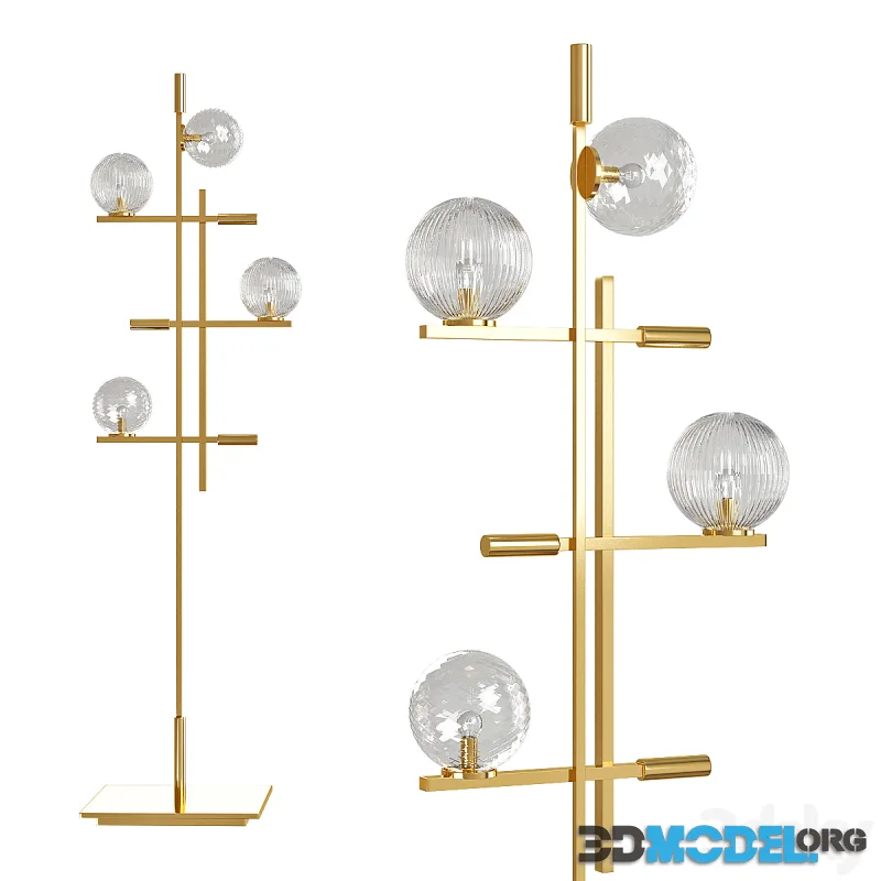 Beautiful Floor Lamp Metal Champagne Finish Murano Glass Leather Insert