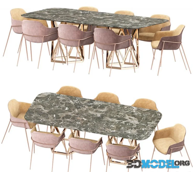 Dining Set - table and chairs with combined upholstery