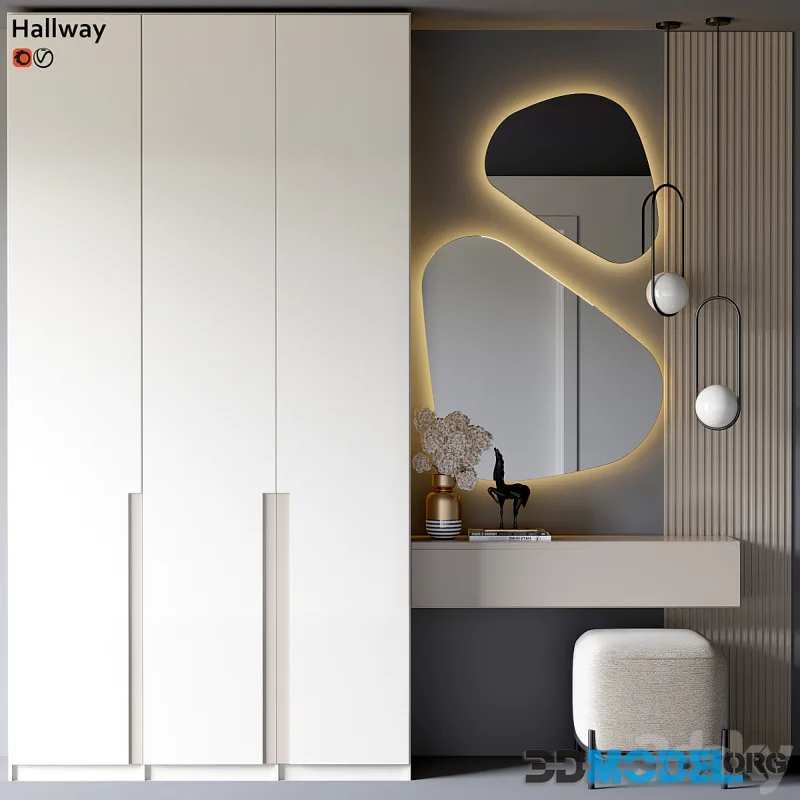 Hallway with two curved mirrors