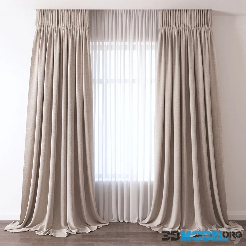 Light-colored curtains lying on the floor