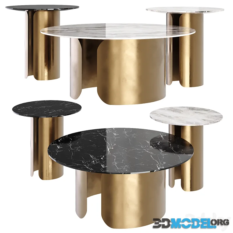 Maru Nesting Coffee Table Set Sintered Stone Top With Gold Base
