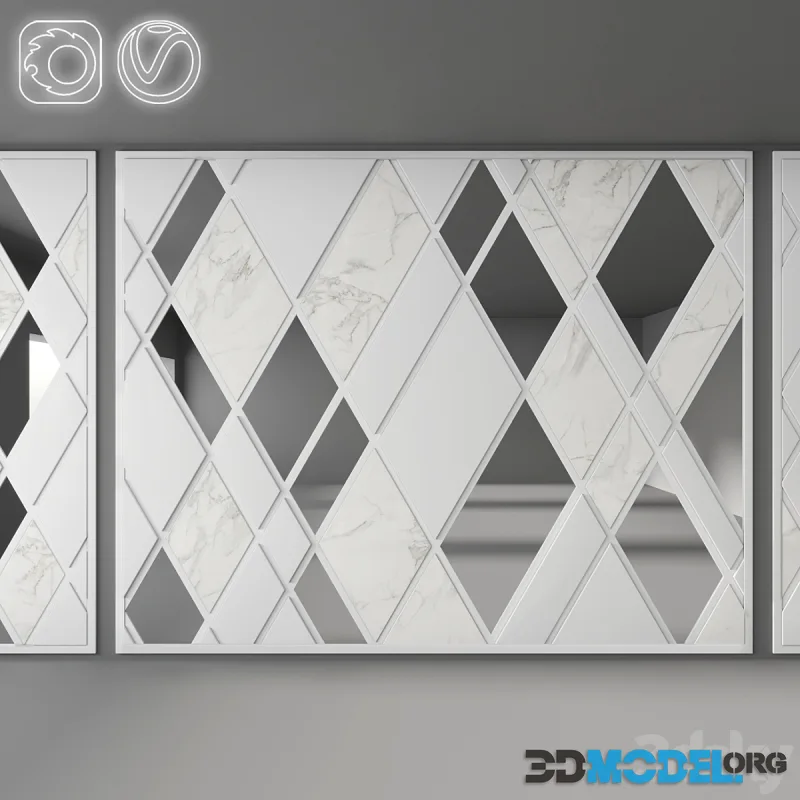 Modern 3d panel of plastic, mirror inserts and marble