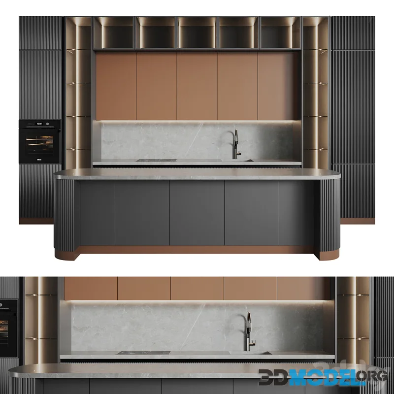 Modern kitchen with island and Gola profile