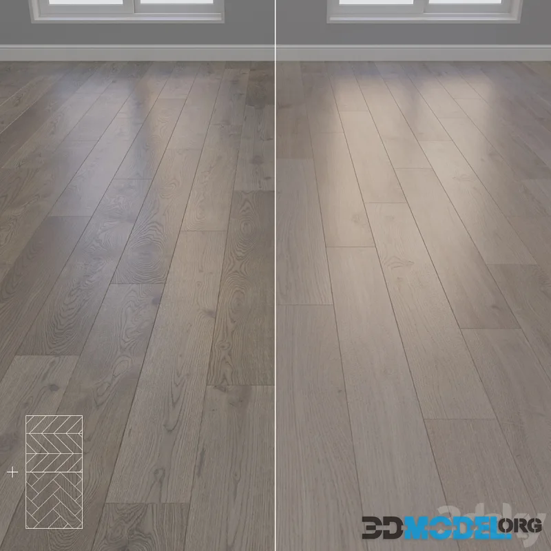 Parquet Oak 2 types layout herringbone, chevron and linear setduo29