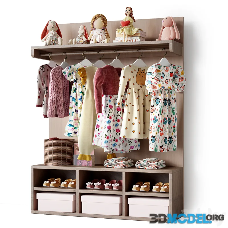Rack with children's clothing for a store