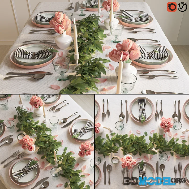 Spring and tender tableware with striped napkins
