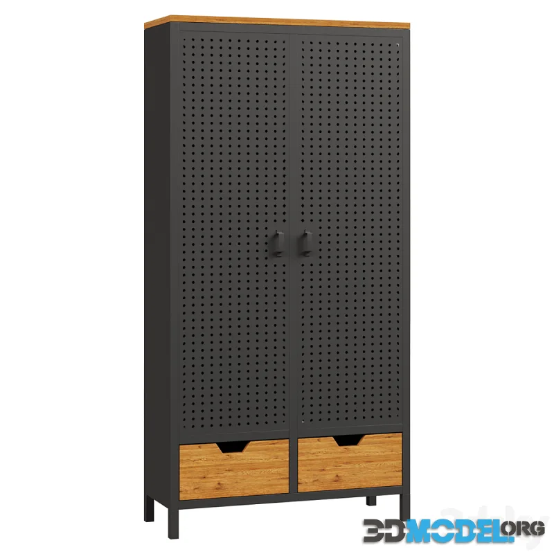 Wardrobe with 2 doors made of metal and oak AGAMA