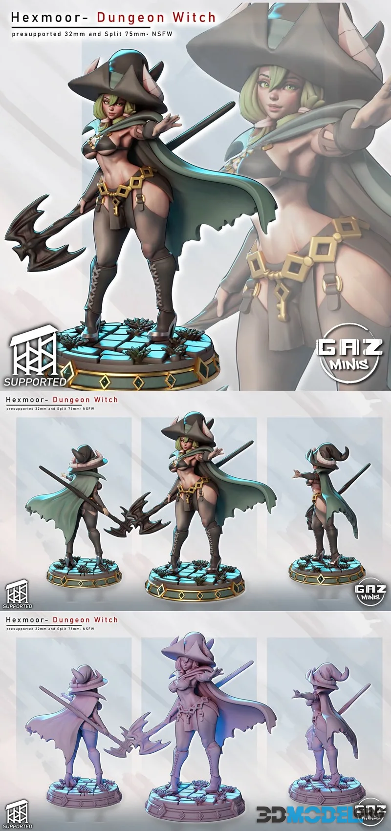 Gaz Minis - Hexmoor – Dungeon Witch – Printable