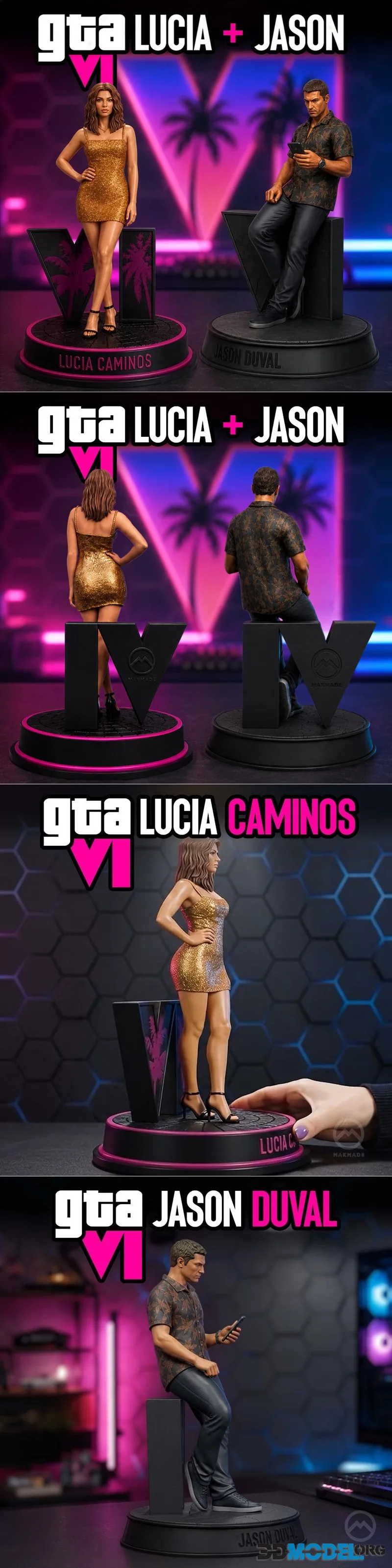 Arts Makmade - GTA6 - Lucia & Jason Combo Statues – Printable